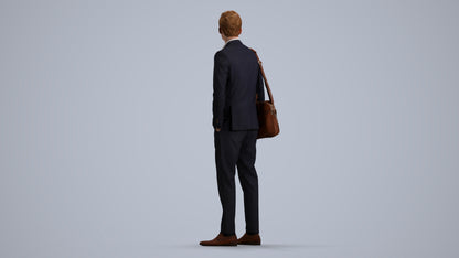 3D human model man business, photogrammetry scanned person for archviz, front view render
