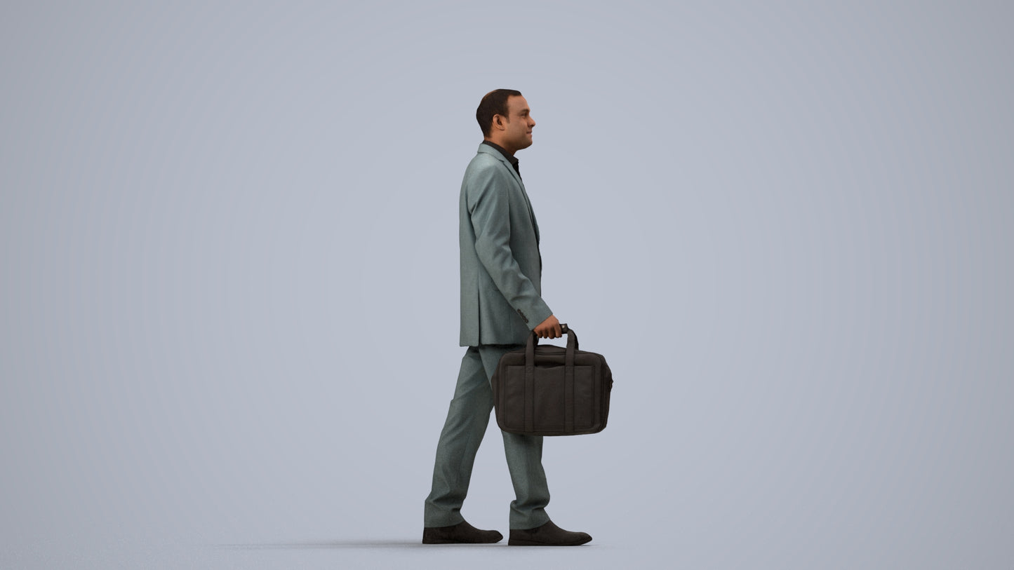 realistic 3D human man business, archviz people FBX OBJ for Blender, side view render