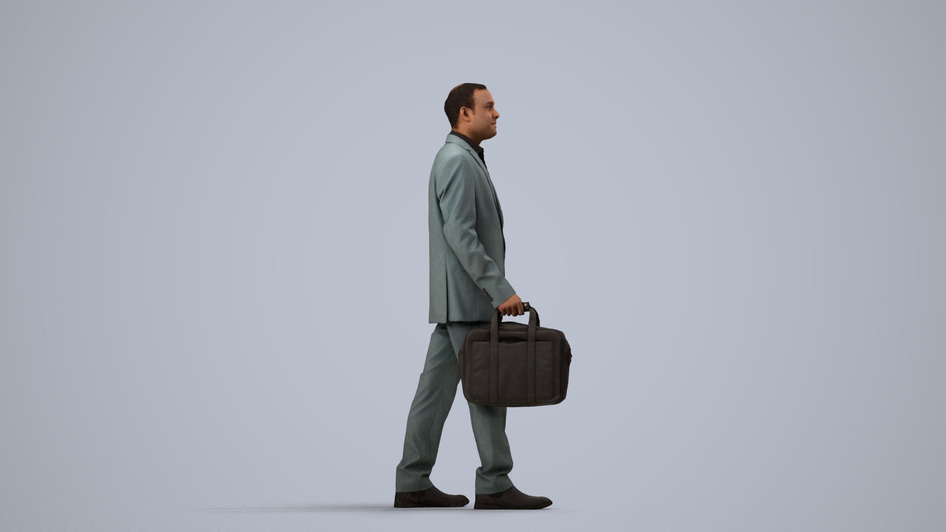 realistic 3D human man business, archviz people FBX OBJ for Blender, side view render