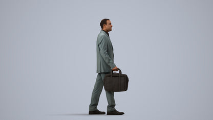 realistic 3D human man business, archviz people FBX OBJ for Blender, side view render