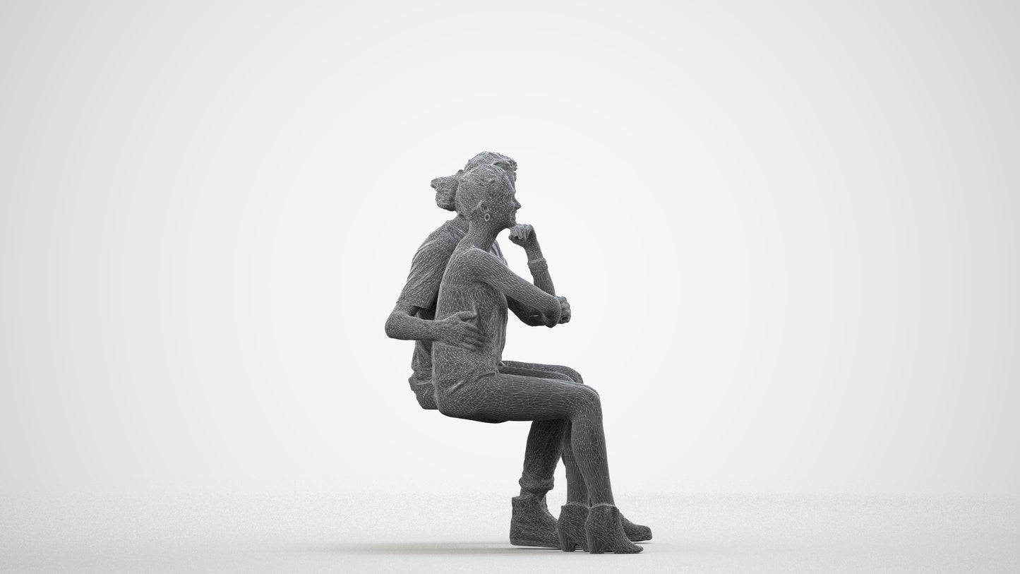 3D human model woman casual couple, photogrammetry scanned person for archviz, wireframe side view