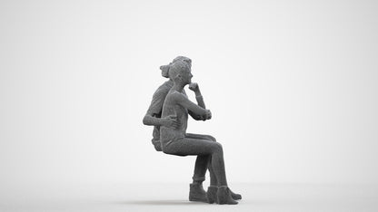 3D human model woman casual couple, photogrammetry scanned person for archviz, wireframe side view