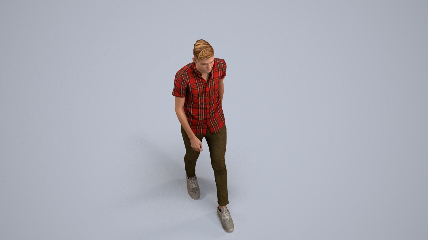 realistic 3D man casual walking, scanned archviz people for Blender and 3ds Max, back view render
