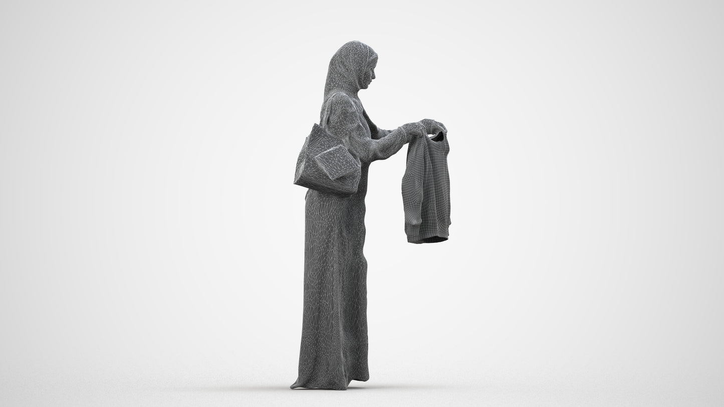 scanned 3D woman shopping, photogrammetry people for Enscape and V-Ray, wireframe side view