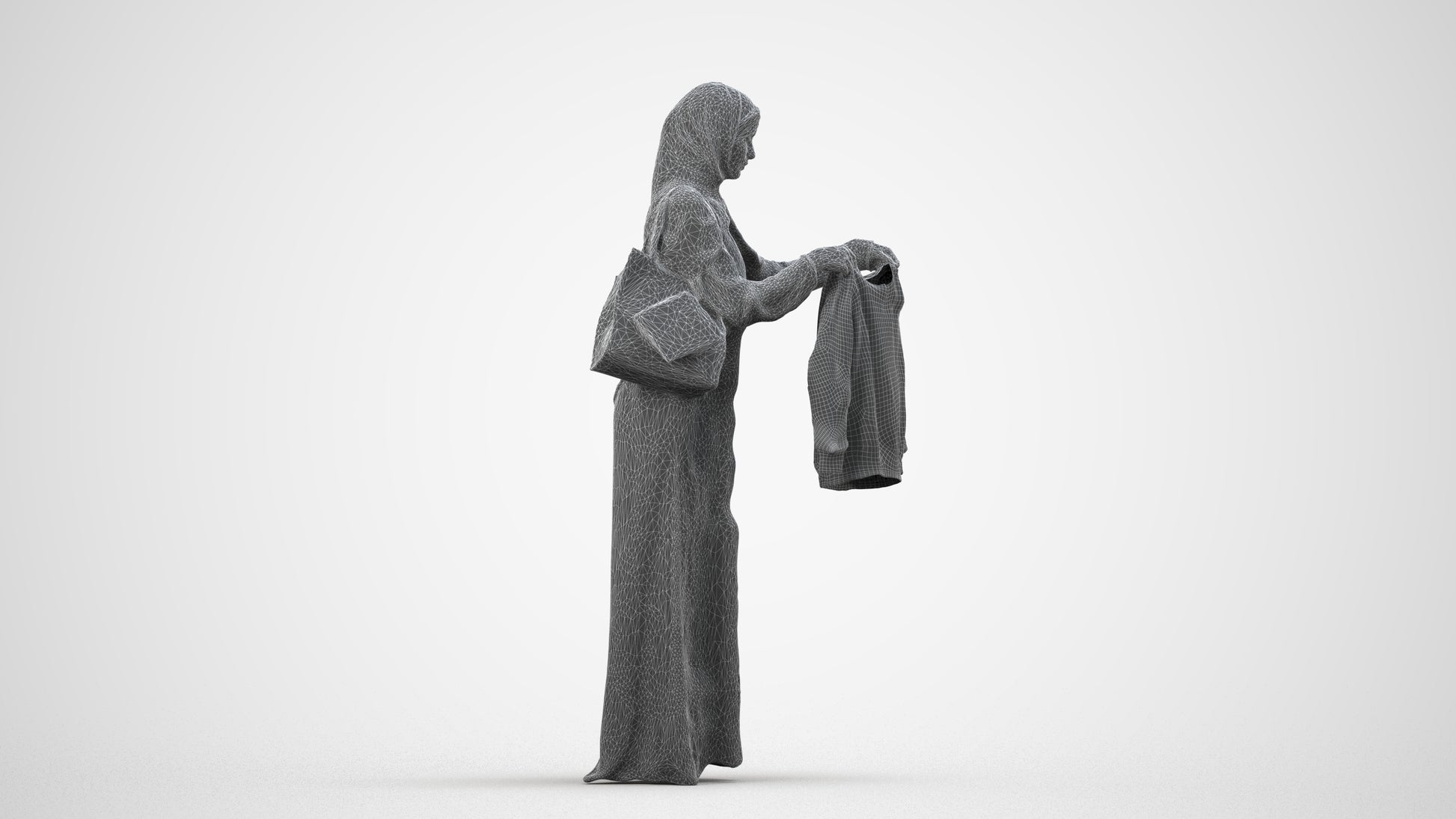scanned 3D woman shopping, photogrammetry people for Enscape and V-Ray, wireframe side view