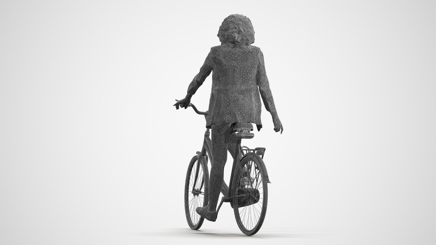 3D scanned woman cycling business, photorealistic archviz people for Enscape and SketchUp, wireframe front view