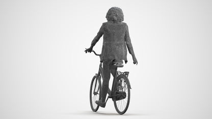 3D scanned woman cycling business, photorealistic archviz people for Enscape and SketchUp, wireframe front view