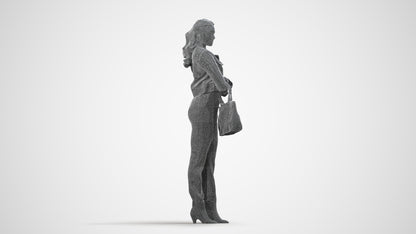 realistic 3D human woman business standing, archviz people FBX OBJ for Blender, wireframe side view