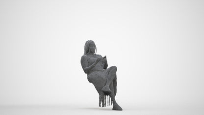 realistic 3D human woman casual sitting, archviz people FBX OBJ for Blender, three-quarter front view render