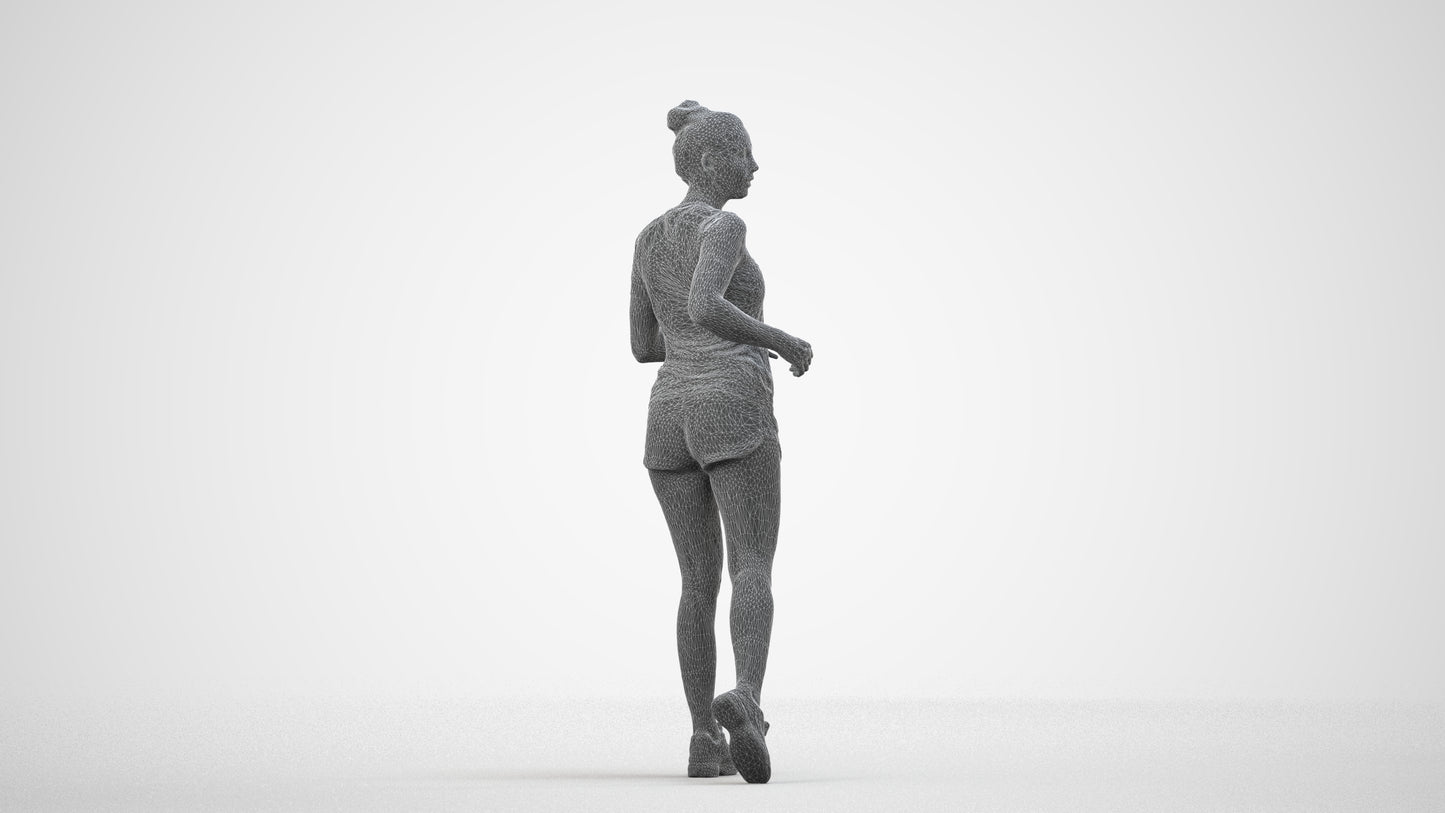 scanned 3D woman sport, photogrammetry people for Enscape and V-Ray, wireframe side view