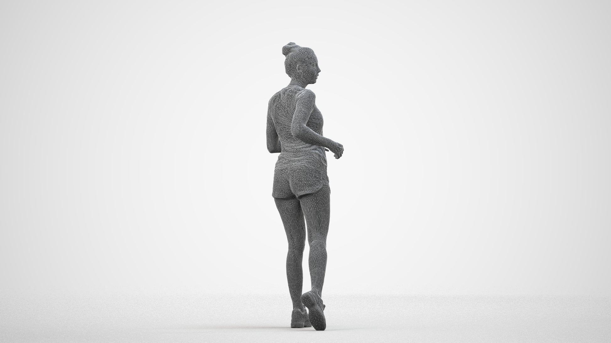 scanned 3D woman sport, photogrammetry people for Enscape and V-Ray, wireframe side view