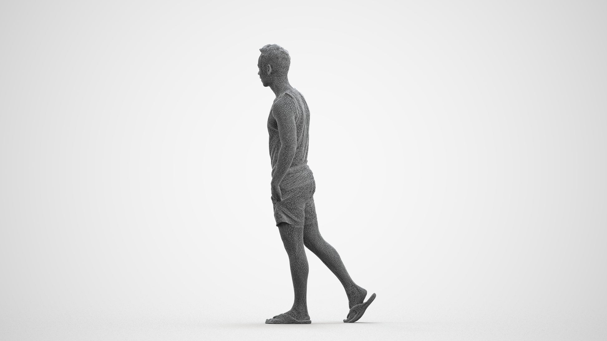 photogrammetry 3D man casual walking, realistic human model archviz FBX, wireframe front view