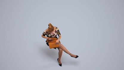 scanned 3D woman casual sitting, photogrammetry people for Enscape and V-Ray, back view render