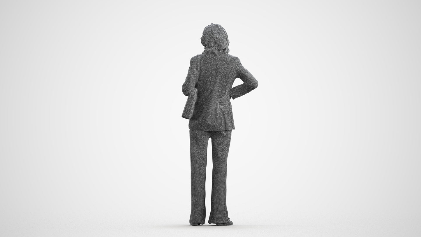 scanned 3D senior woman business, photogrammetry people for Enscape and V-Ray, wireframe front view