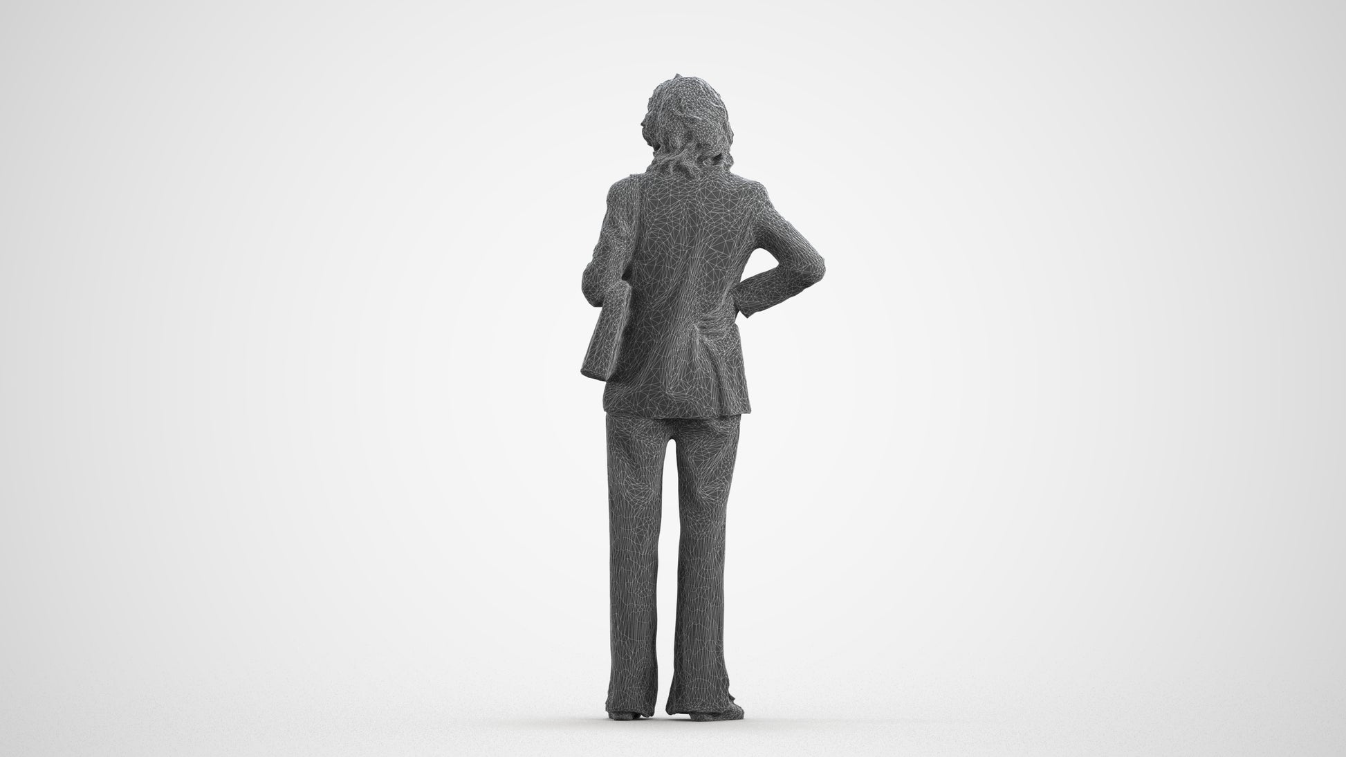 scanned 3D senior woman business, photogrammetry people for Enscape and V-Ray, wireframe front view