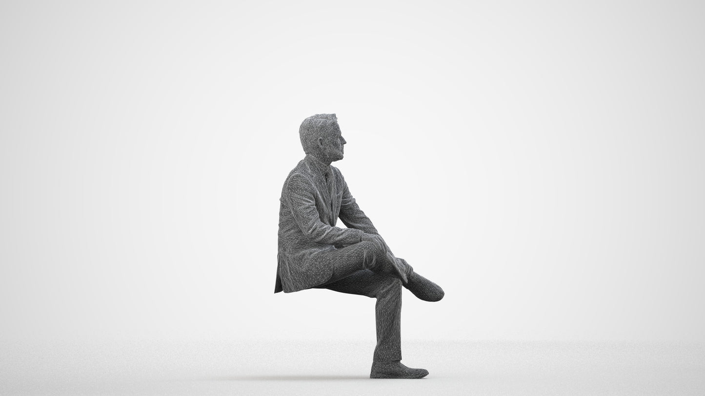 3D scanned man business, photorealistic archviz people for Enscape and SketchUp, wireframe side view