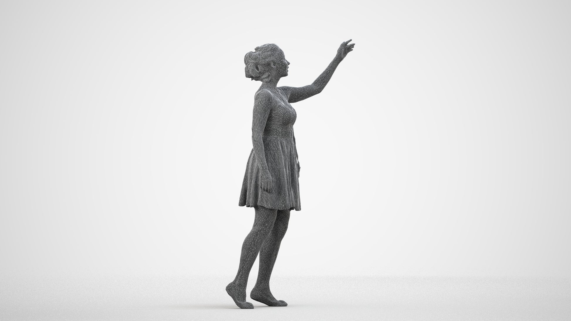realistic 3D human woman formal formalaffairs, archviz people FBX OBJ for Blender, wireframe side view