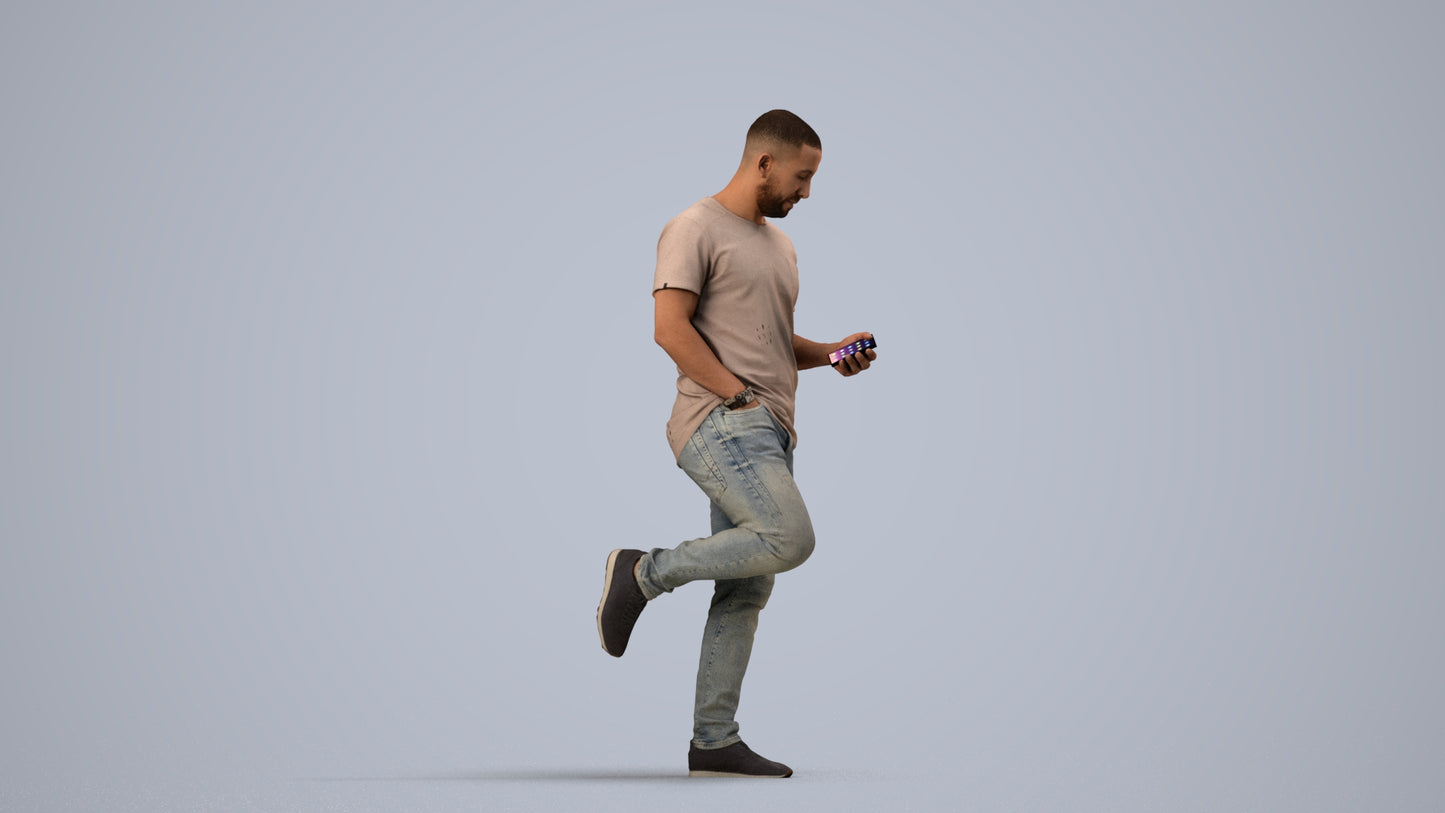 realistic 3D people man casual standing, render-ready for V-Ray and Corona, FBX OBJ, side view render