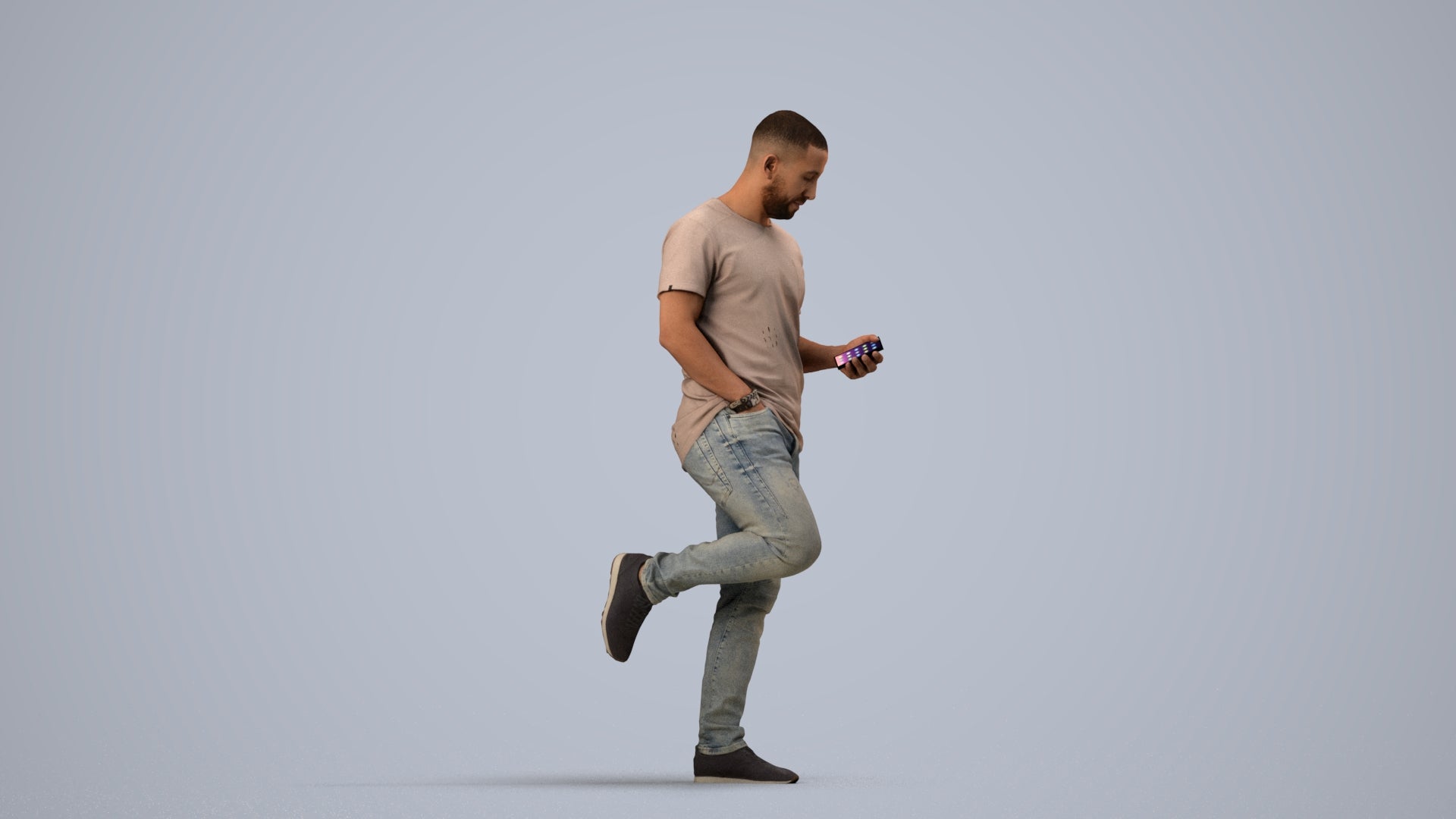 realistic 3D people man casual standing, render-ready for V-Ray and Corona, FBX OBJ, side view render