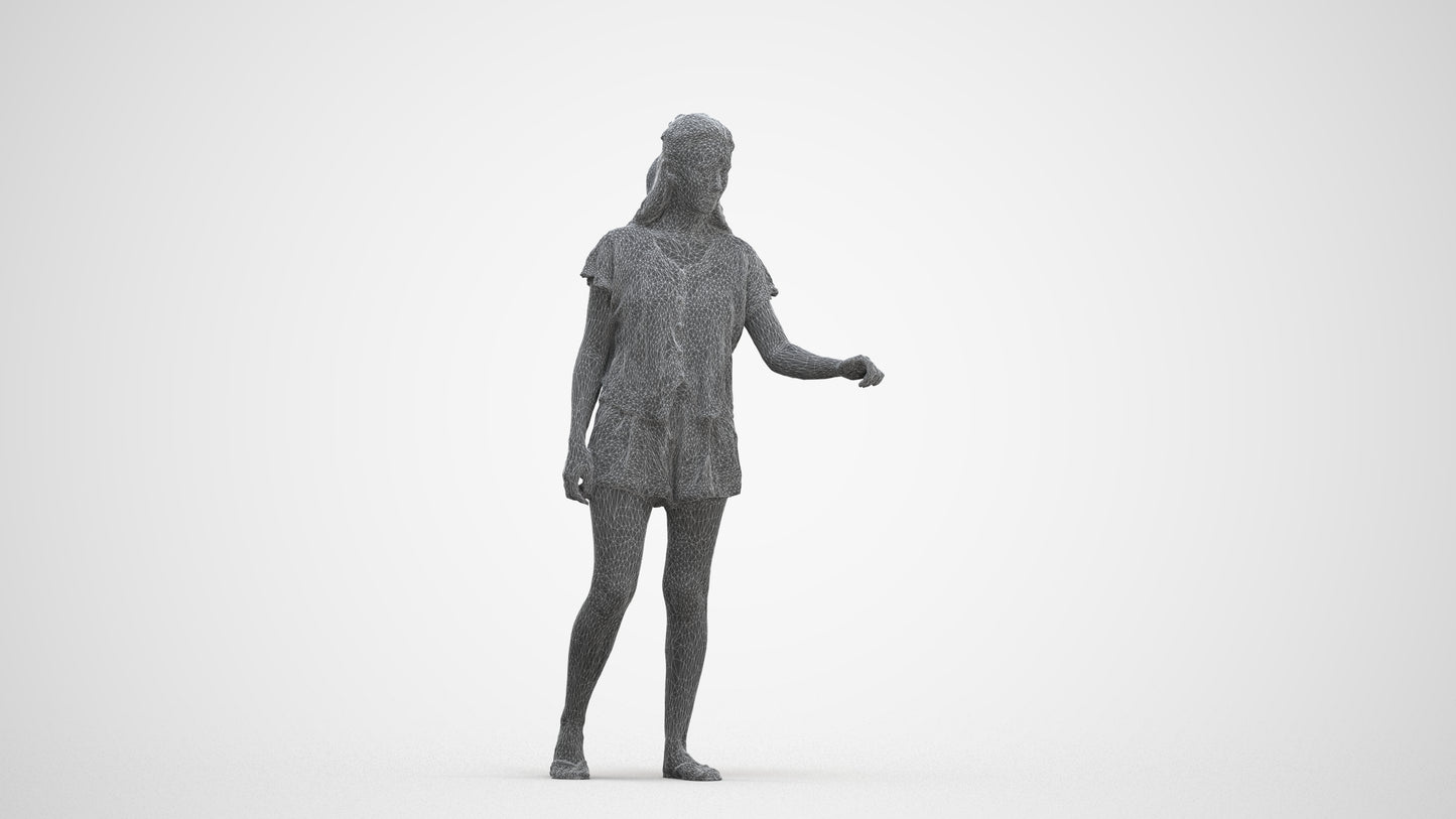 photogrammetry 3D woman casual door, realistic human model archviz FBX, three-quarter front view render