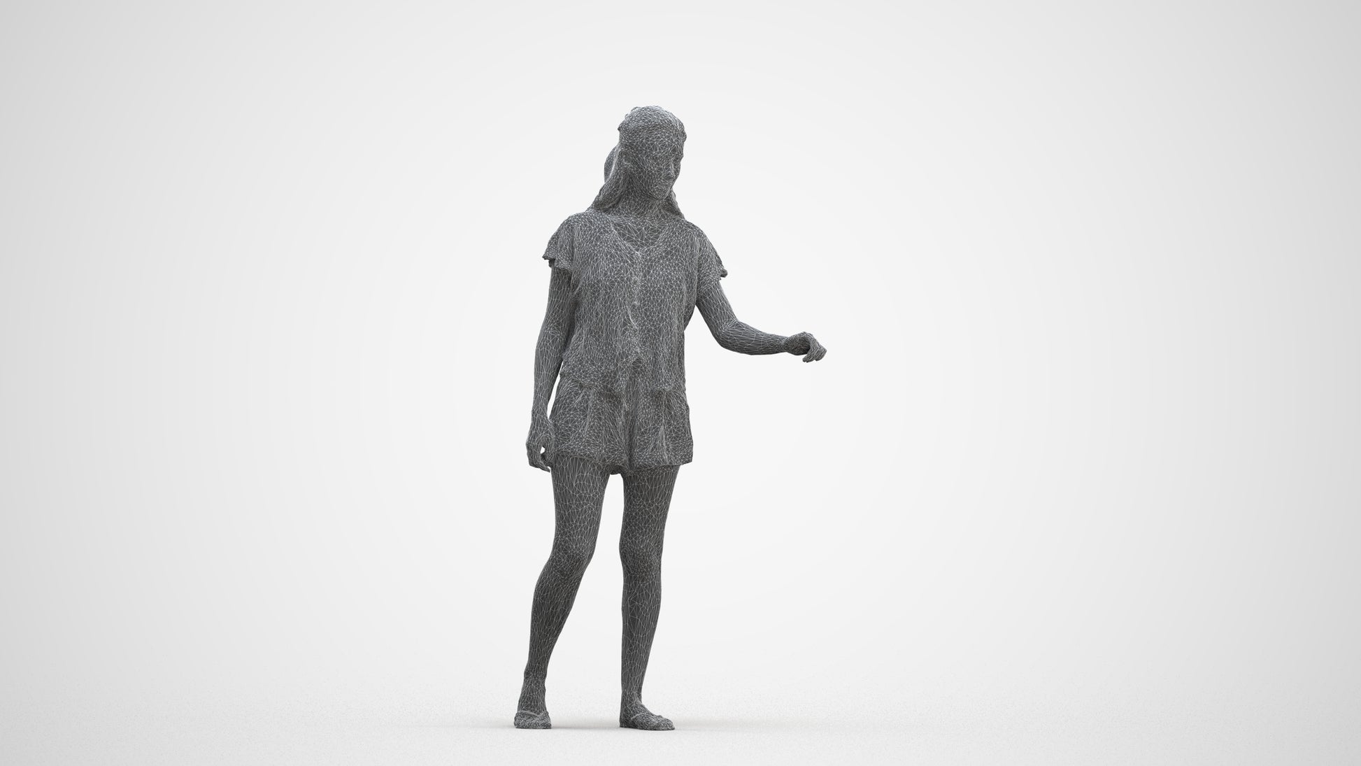photogrammetry 3D woman casual door, realistic human model archviz FBX, three-quarter front view render