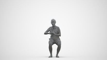 3D scanned woman sitting casual, photorealistic archviz people for Enscape and SketchUp, three-quarter front view render