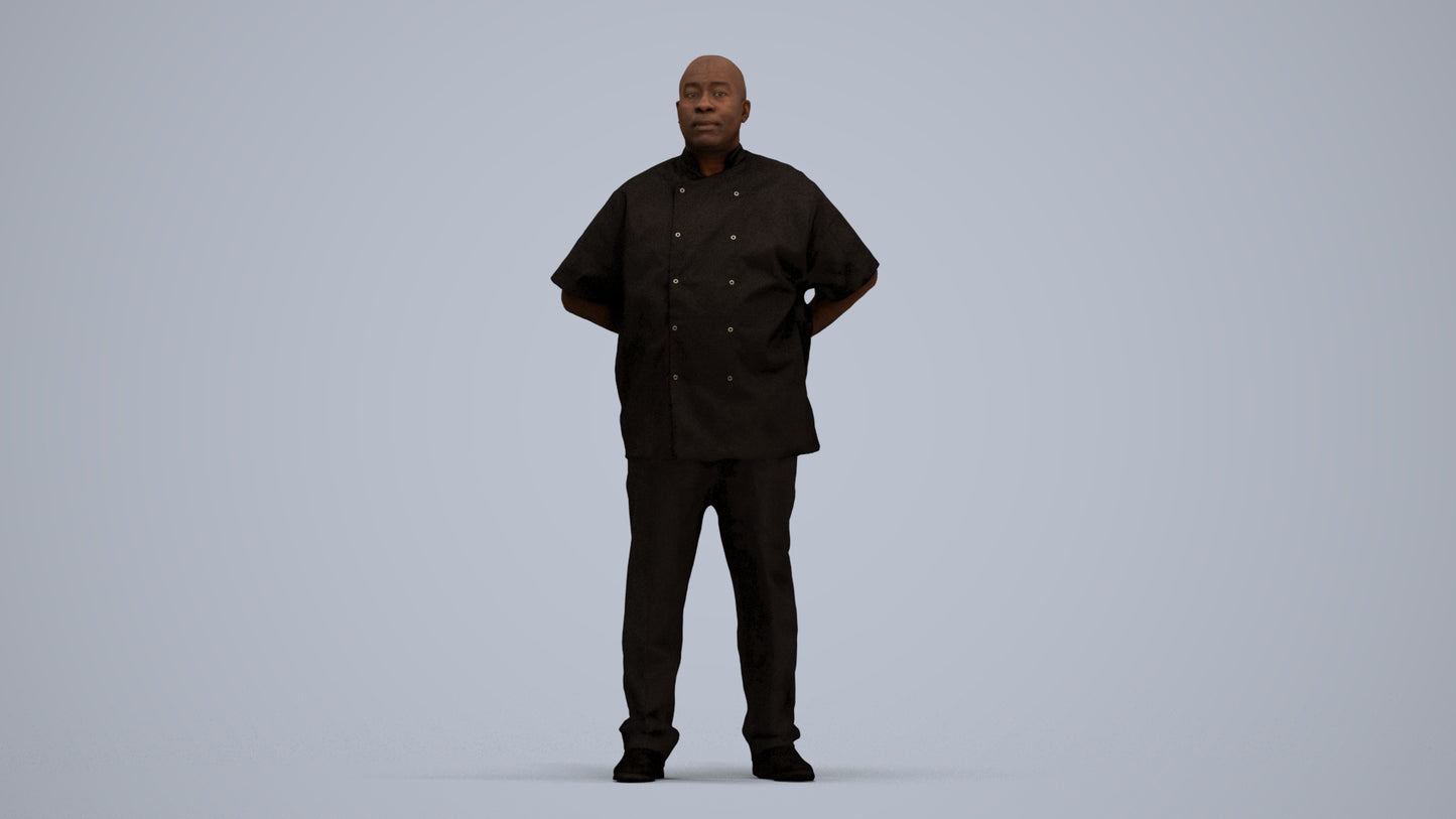 realistic 3D human man hospitality, archviz people FBX OBJ for Blender, standing pose render