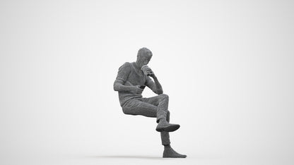 photogrammetry 3D man casual sitting, realistic human model archviz FBX, wireframe side view
