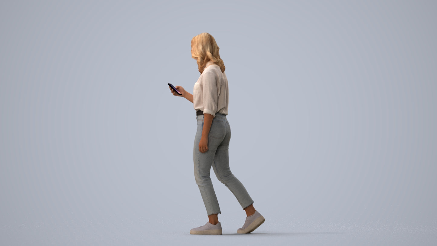 scanned 3D woman casual walking, photogrammetry people for Enscape and V-Ray, three-quarter view render