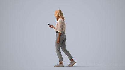 scanned 3D woman casual walking, photogrammetry people for Enscape and V-Ray, three-quarter view render