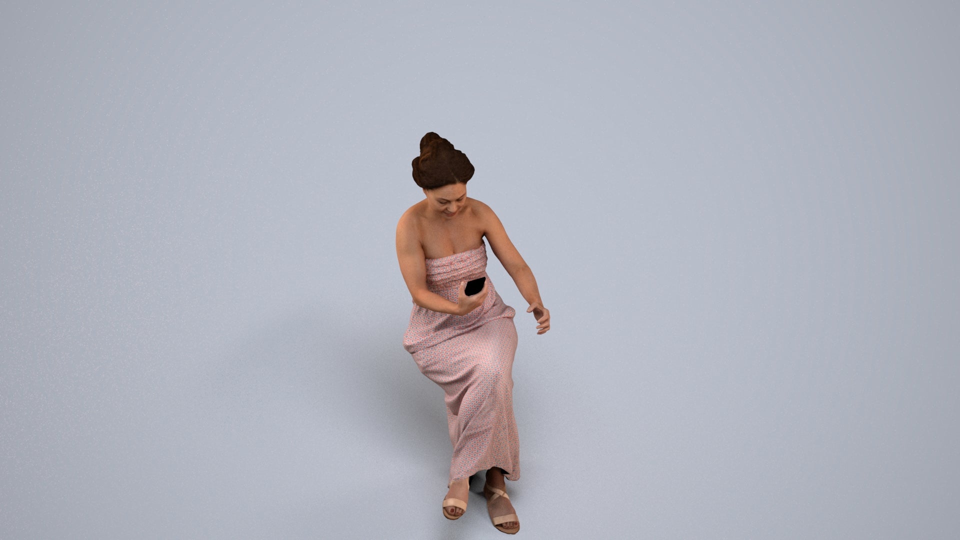 realistic 3D human woman casual sitting, archviz people FBX OBJ for Blender, back view render