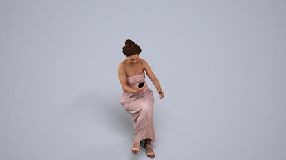 realistic 3D human woman casual sitting, archviz people FBX OBJ for Blender, back view render