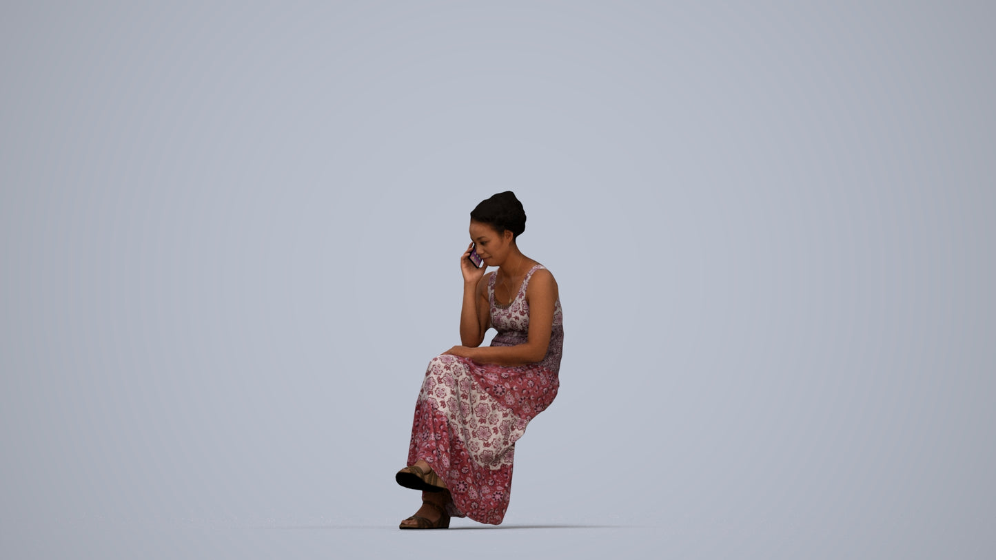 realistic 3D human woman casual sitting, archviz people FBX OBJ for Blender, top-down view render