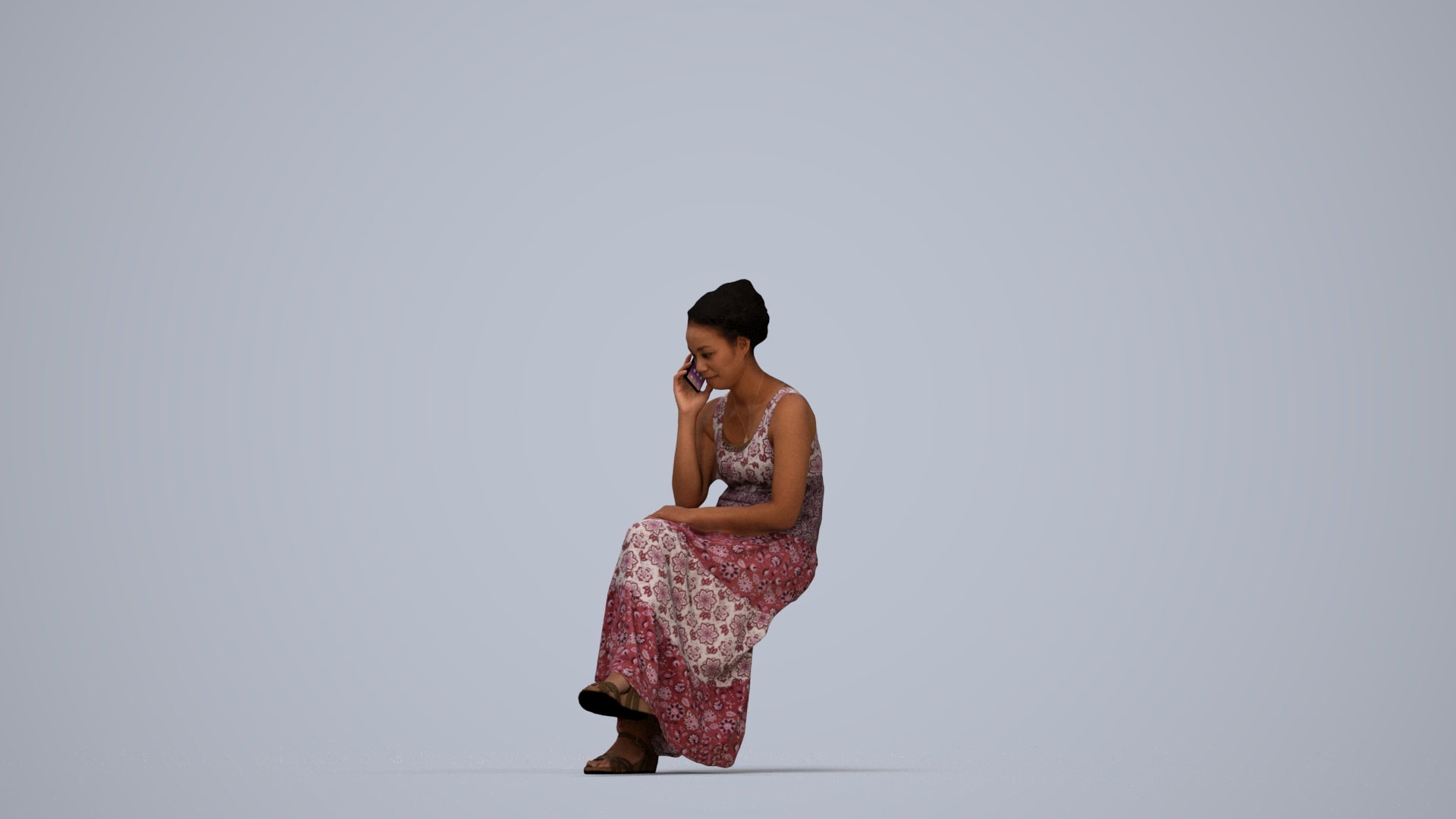 realistic 3D human woman casual sitting, archviz people FBX OBJ for Blender, top-down view render