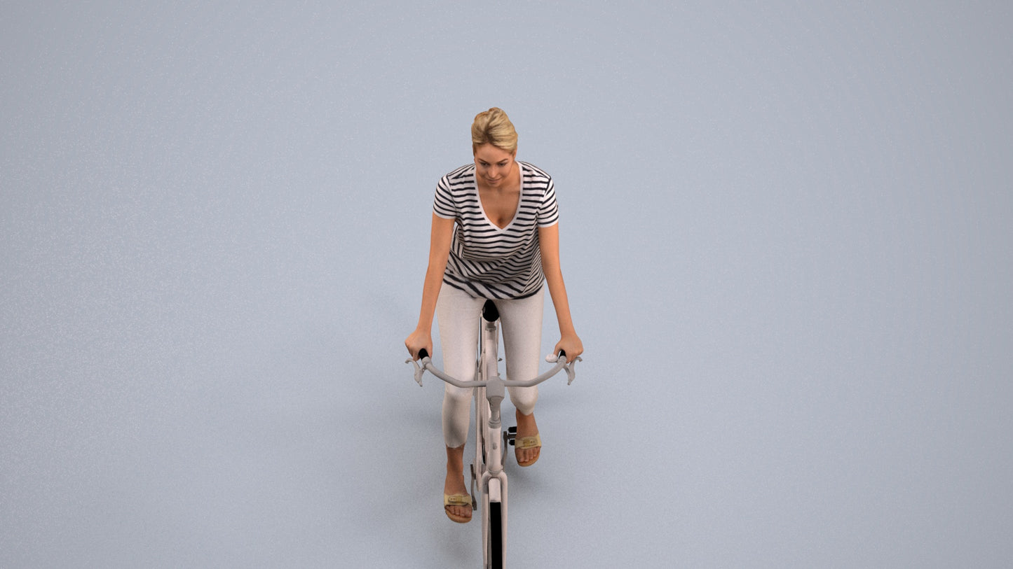 3D people model woman casual cycling, scanned human for 3ds Max rendering, back view render