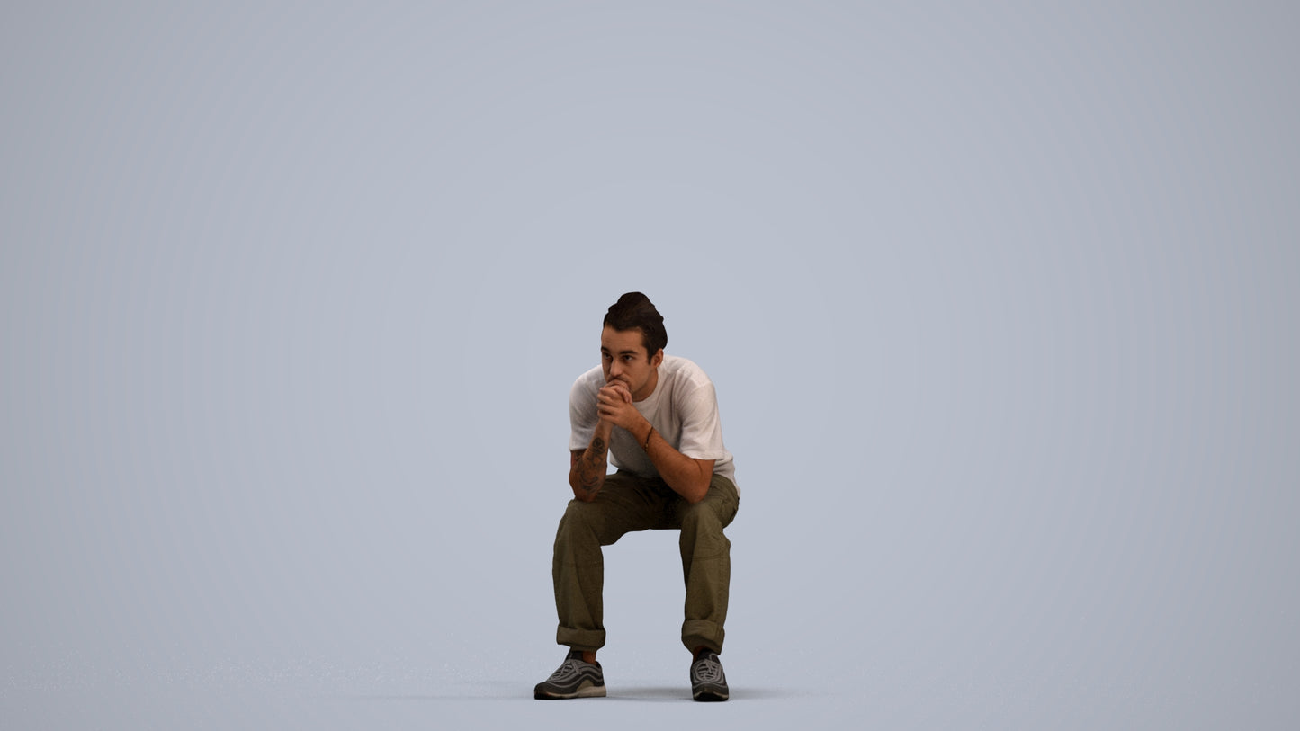 realistic 3D man casual sitting, scanned archviz people for Blender and 3ds Max, standing pose render