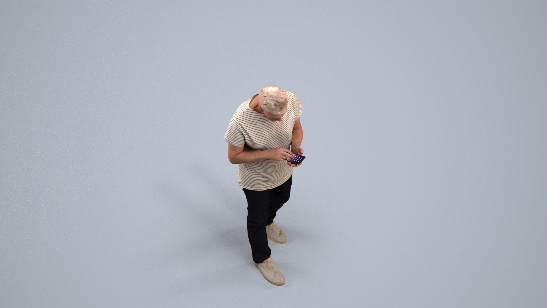 photogrammetry 3D senior man casual walking, realistic human model archviz FBX, back view render