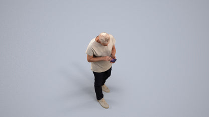 photogrammetry 3D senior man casual walking, realistic human model archviz FBX, back view render