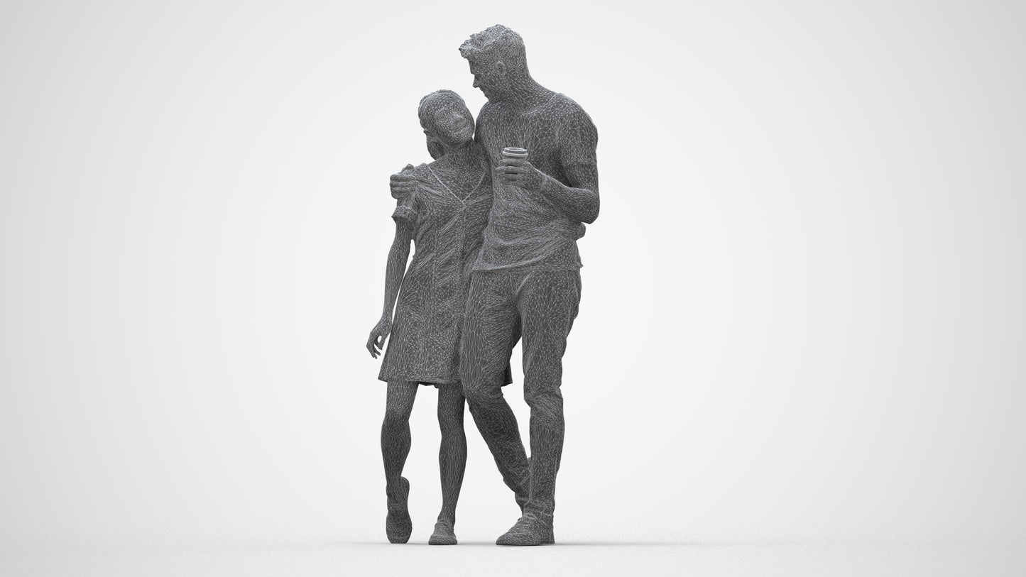realistic 3D human woman casual couple, archviz people FBX OBJ for Blender, wireframe back view