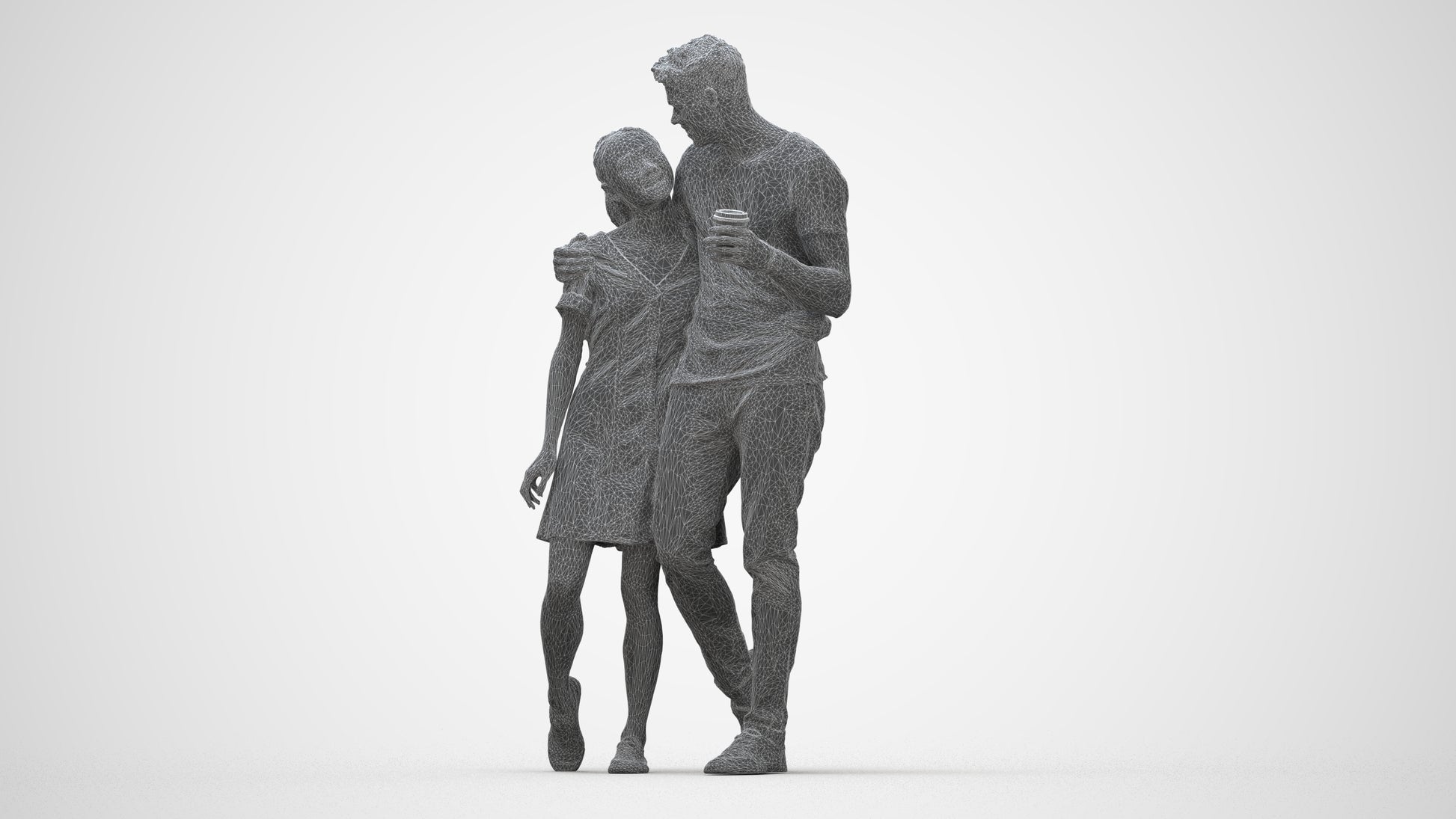 realistic 3D human woman casual couple, archviz people FBX OBJ for Blender, wireframe back view