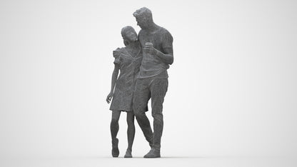 realistic 3D human woman casual couple, archviz people FBX OBJ for Blender, wireframe back view