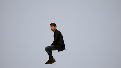 3D people model man casual sitting, scanned human for 3ds Max rendering, top-down view render