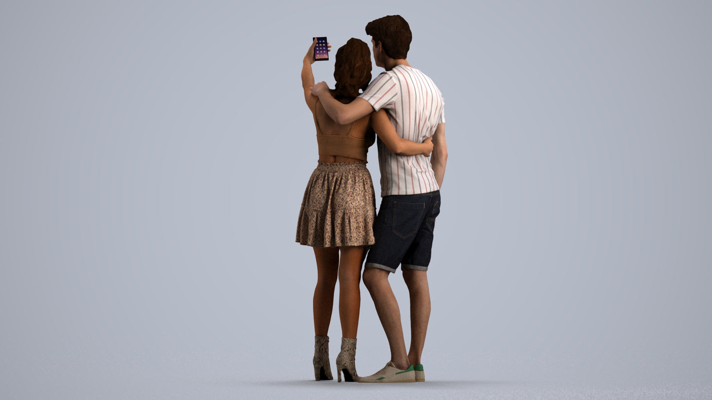 3D scanned woman couple casual, photorealistic archviz people for Enscape and SketchUp, front view render