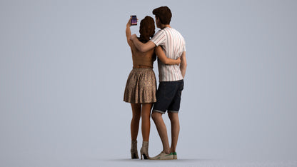 3D scanned woman couple casual, photorealistic archviz people for Enscape and SketchUp, front view render