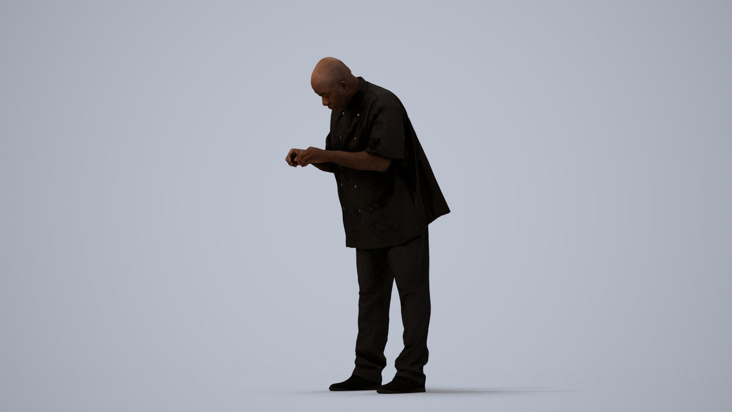 3D people model man hospitality, scanned human for 3ds Max rendering, three-quarter view render