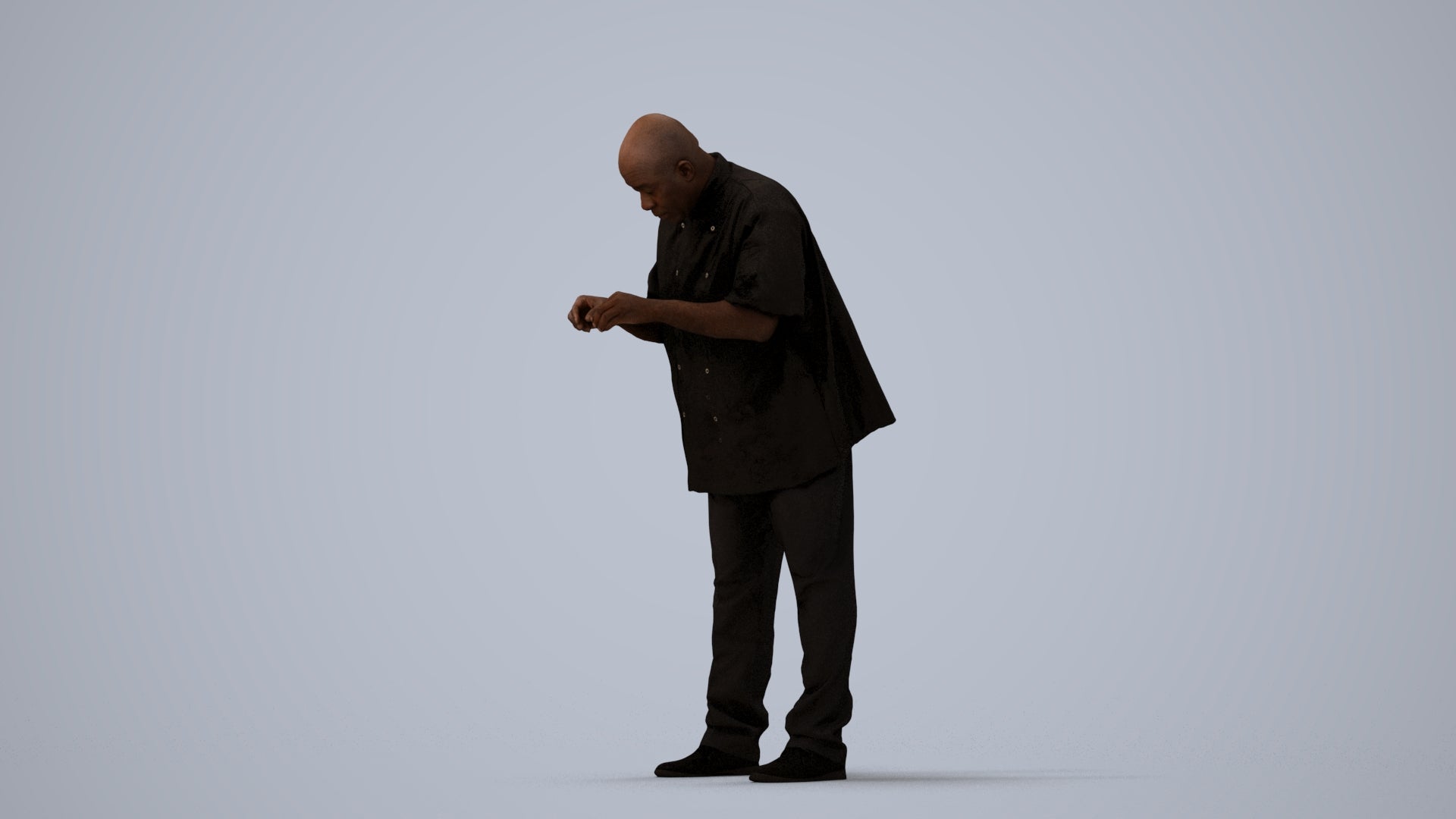 3D people model man hospitality, scanned human for 3ds Max rendering, three-quarter view render