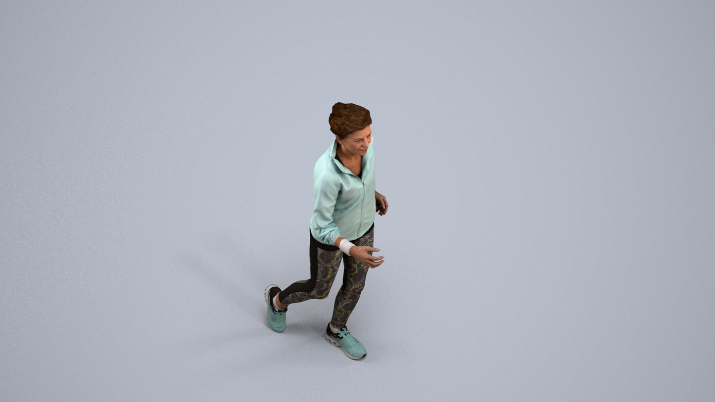 3D human model woman sport, photogrammetry scanned person for archviz, back view render