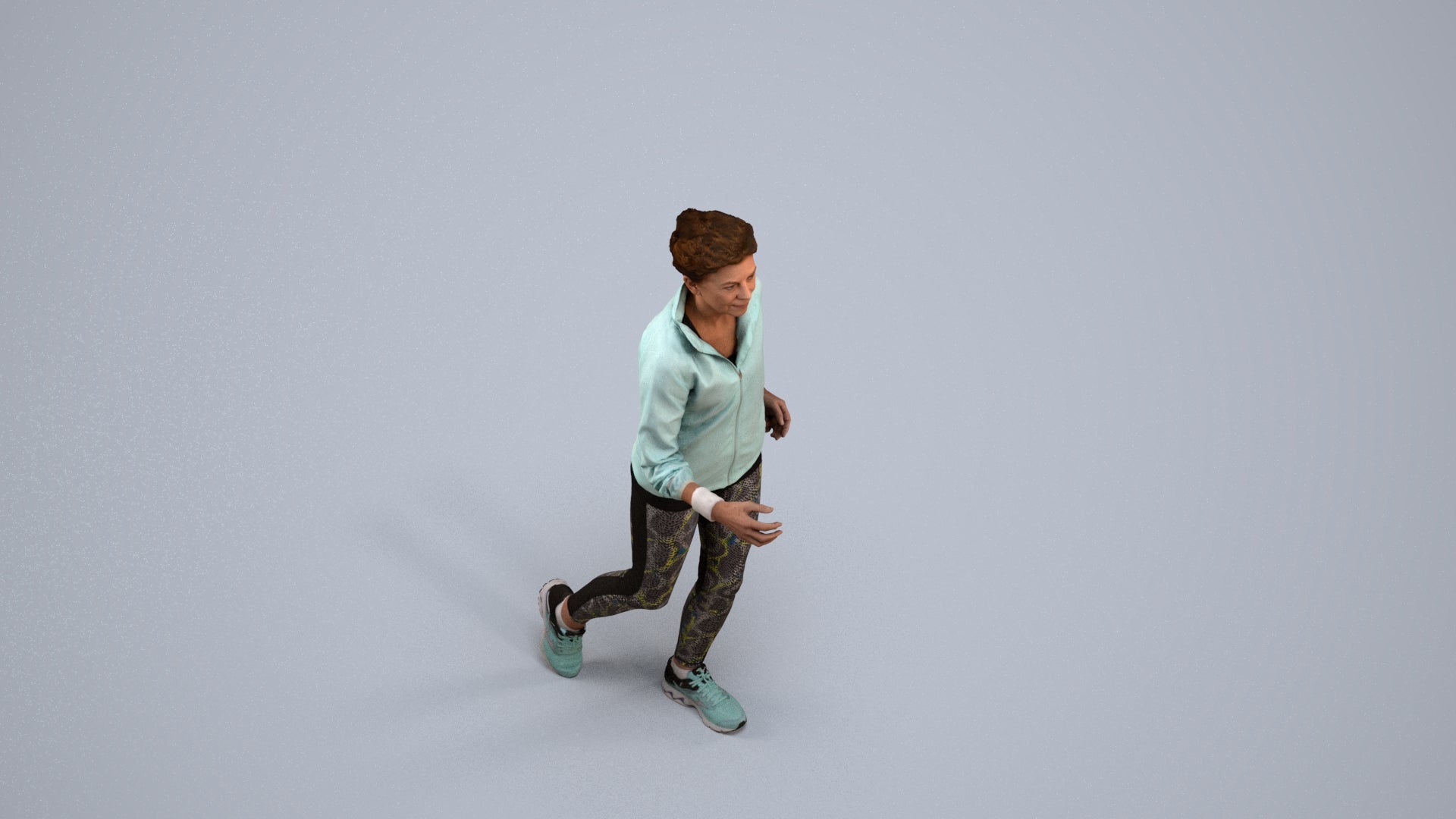 3D human model woman sport, photogrammetry scanned person for archviz, back view render