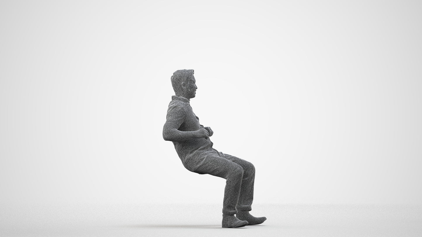 realistic 3D man casual sitting, scanned archviz people for Blender and 3ds Max, wireframe side view