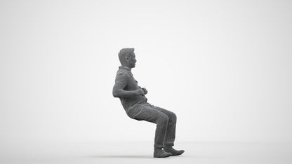 realistic 3D man casual sitting, scanned archviz people for Blender and 3ds Max, wireframe side view